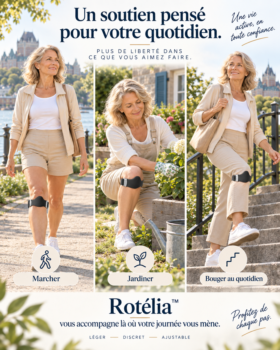 Rotélia™ — Soutien rotulien ajustable pour bouger avec plus de confort