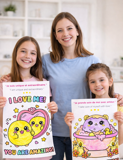 e-Livre de Coloriage Self Love Bilingue Français Anglais – Apprendre à s’aimer et à croire en soi avec Kawaii