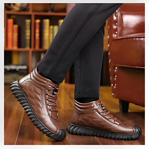 SnowStride™ - Bottes d'Hiver Homme en Cuir, Chaudes, Imperméables et Antidérapantes pour la Neige