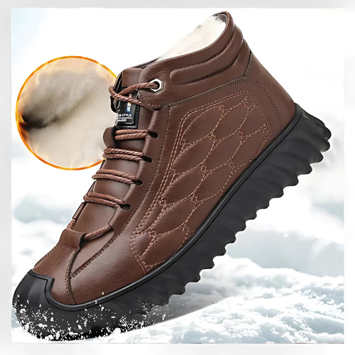 SnowStride™ - Bottes d'Hiver Homme en Cuir, Chaudes, Imperméables et Antidérapantes pour la Neige