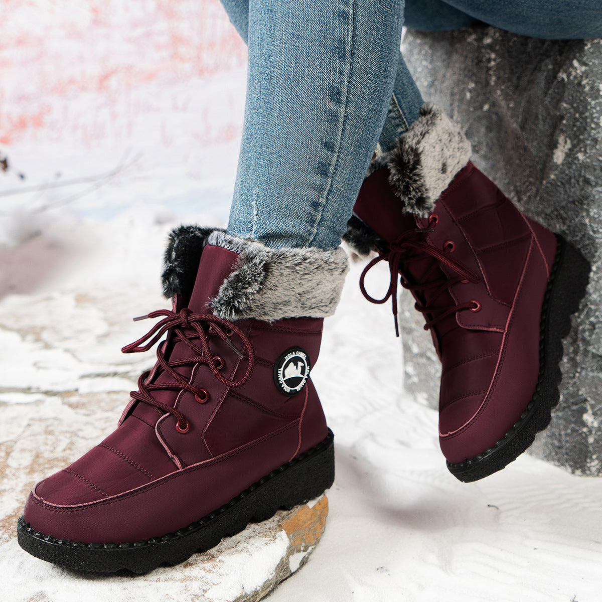 Bottes de Neige Femme Bottines Imperméabl Chaussures Hiver Fourrées Chaude Boots Antidérapantes Rouge A 37EU Bottes de Neige Femme Bottines Imperméabl Chaussures Hiver Fourrées Chaude Boots Antidérapantes Rouge A 37EU