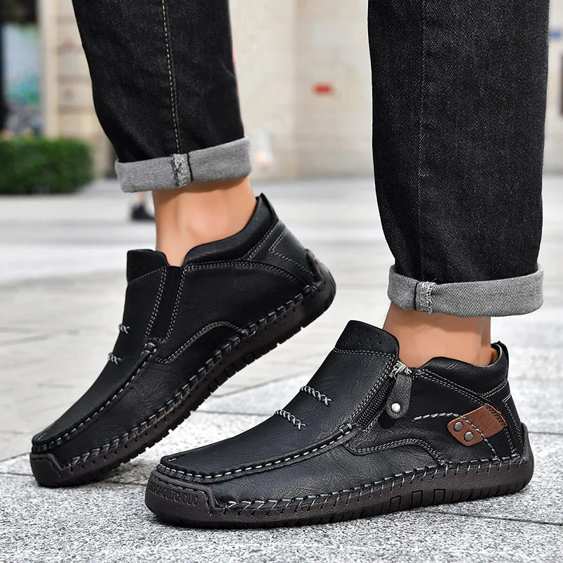 Baskets de Plein Air Rétro en Cuir PU pour Homme