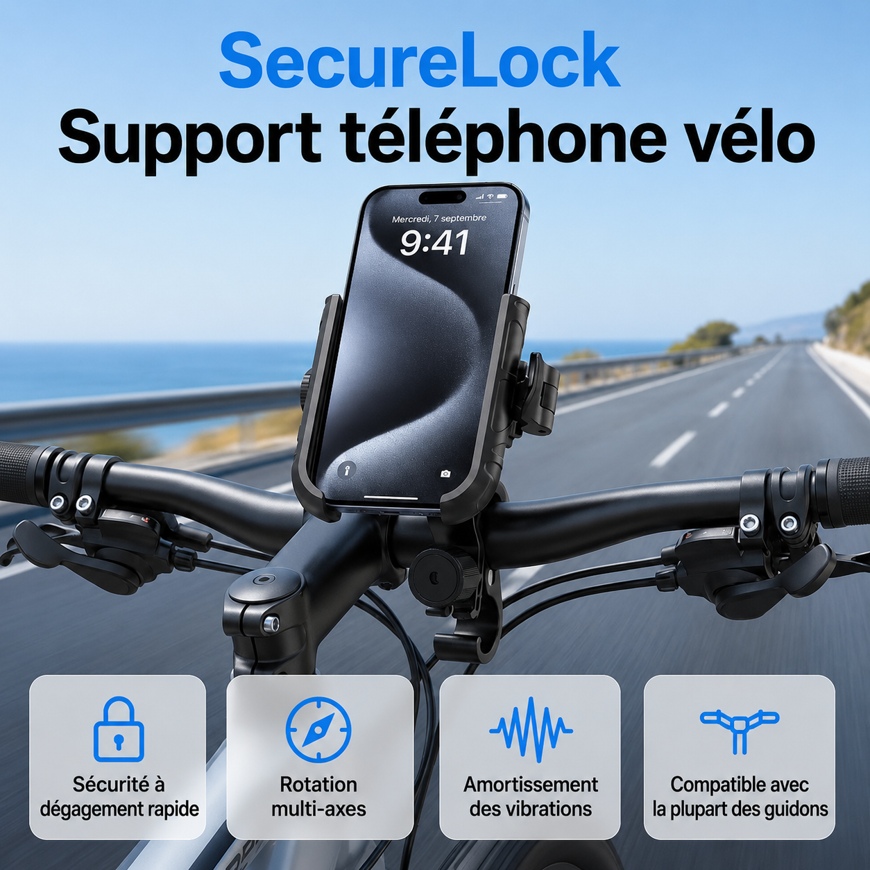NordLock™ — Support téléphone SecureLock 360° pour vélo et moto